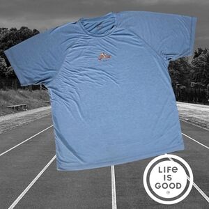 Life Is Good Men's Good Move Semi Fitted Running Sneakers Tee Blue XL FLAW